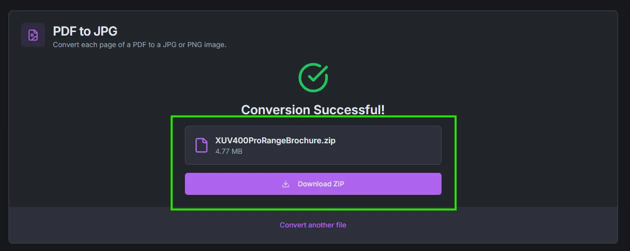 Downloading the converted JPG file.