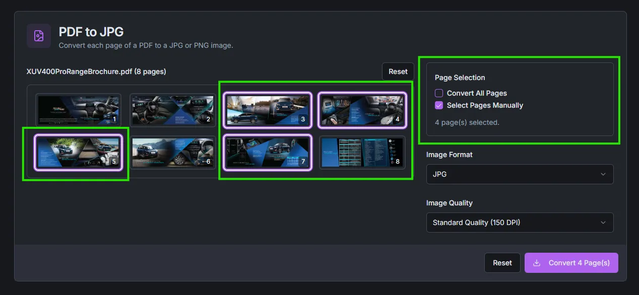 Selecting a single page of a PDF to convert to JPG on ToolCompanion.