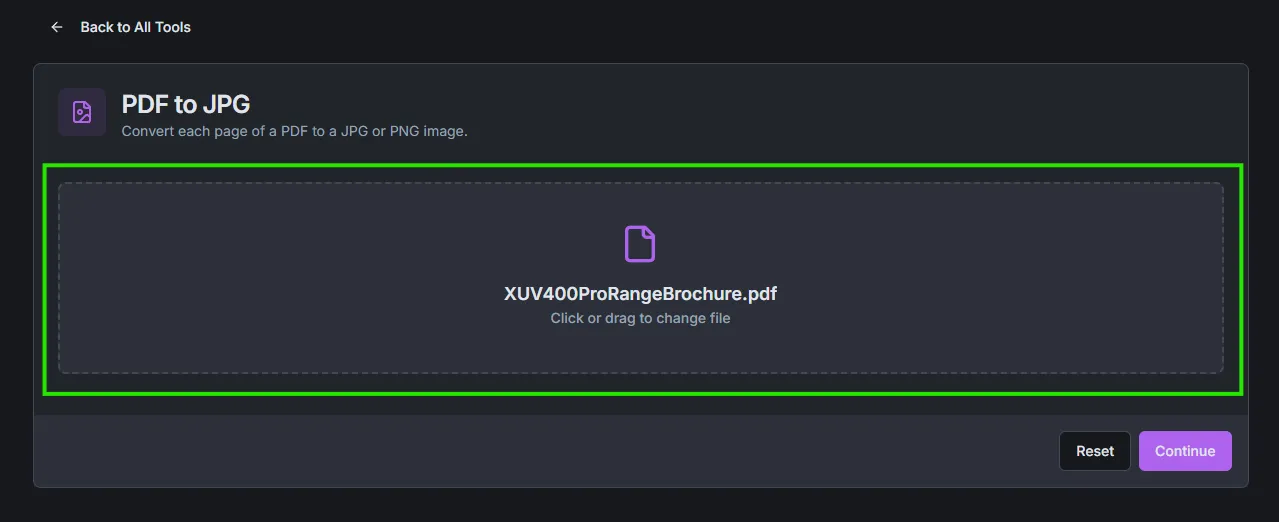 Uploading a PDF document to convert to JPG.
