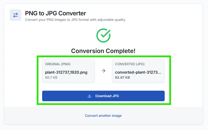 Download button displaying converted JPG file ready to save after PNG to JPG conversion