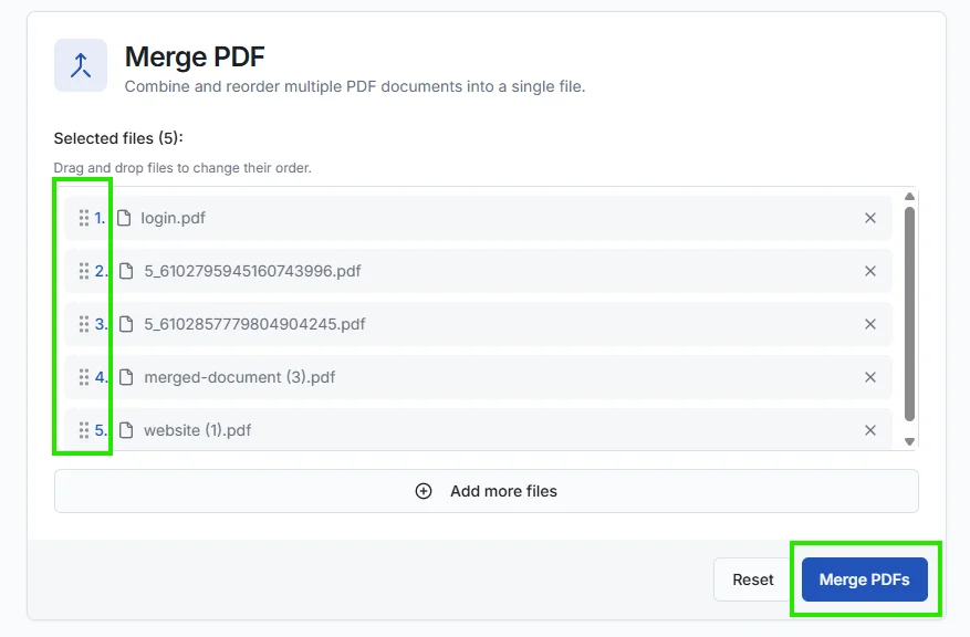 reorder pdf files before merge with the ToolCompanion tool.
