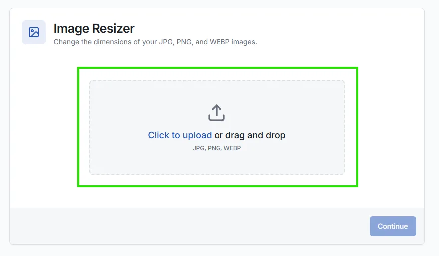 Uploading an image to the online resizer tool.