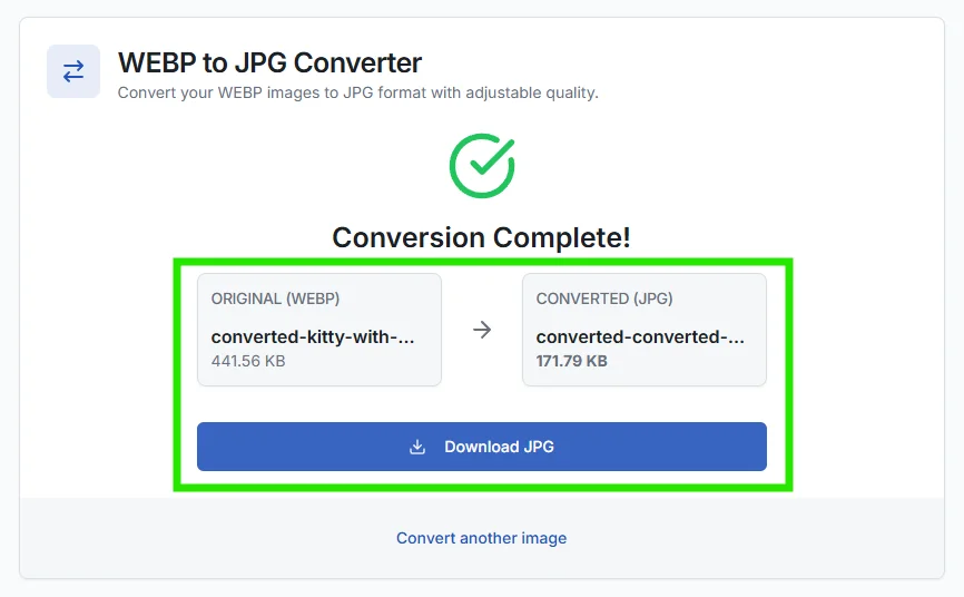 Convert and Download jpg file in webp to jpg converter.