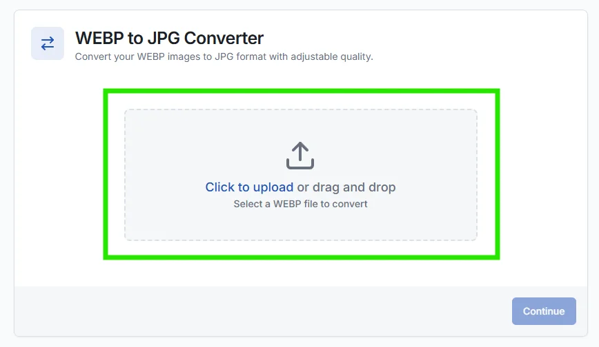 uploading webp file in webp to jpg converter.