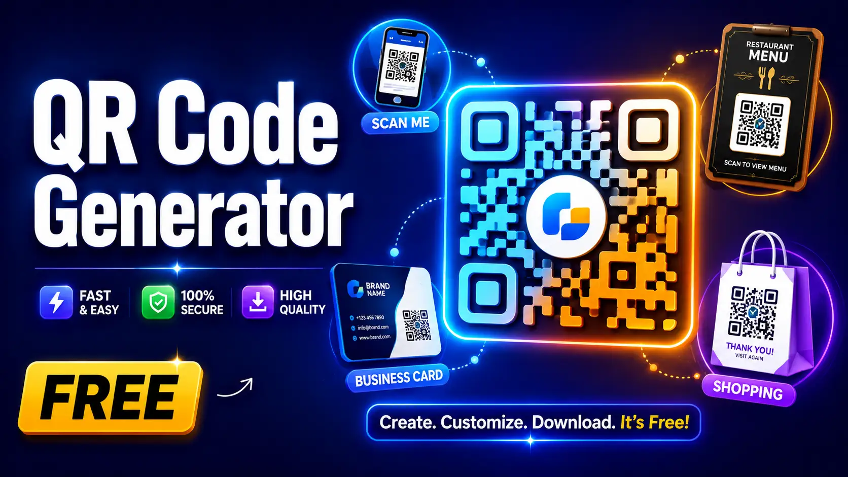 A stylish colorful QR code next to a mobile phone scanning it