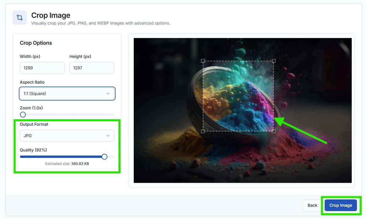 Adjusting the crop box to frame the subject perfectly.