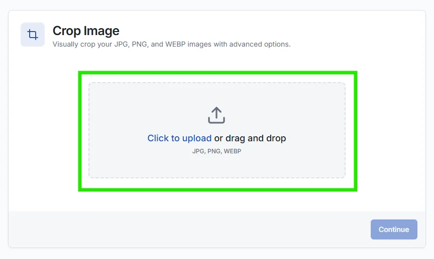 Uploading an image to the online image cropper tool.